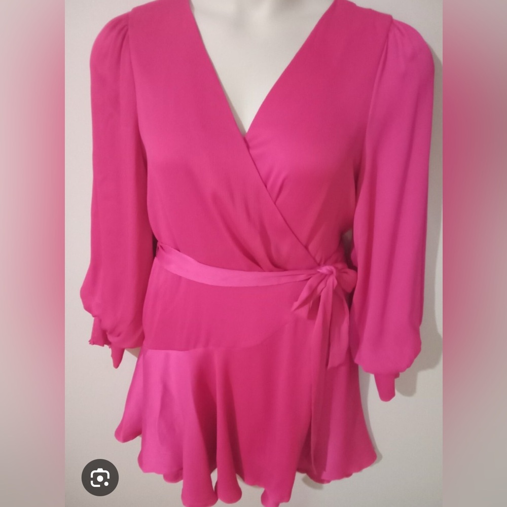 Maison Tara Vibrant Pink Long Sleeve Dress
